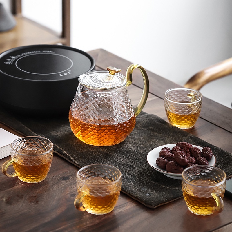 Bộ Ấm Vẩy Cá Ly Thủy Tinh Có Quai Puka BAT2121